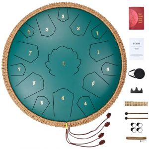 VEVOR Tambour à langue en acier, 356 mm, 15 notes, tambour de pluie pour jardin extérieur, do majeur, instrument de percussion à main, 2 maillets, sac de transport, pour éducation musicale, yoga, vert