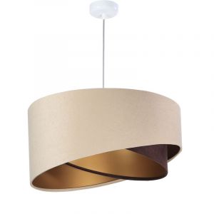 Licht-erlebnisse - Lustre suspension d'intérieur marlon marron en tissu velours crème au design moderne doré Ø50cm E27 - Blanc, beige, or, brun