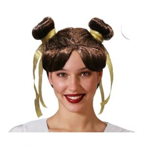 Atosa Perruque courte Châtain 2 chignons Femme