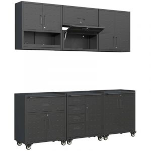 Meubles de rangement pour garage 6 modules en acier. meuble haut et meuble bas noir - Bobby