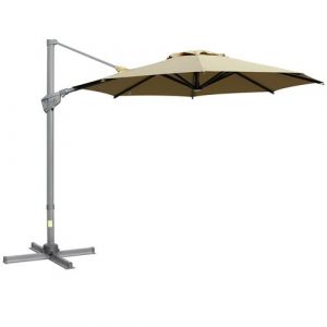 Image de Outsunny Parasol déporté octogonal inclinable pivotant 360° manivelle dim. 3L x 3l x 2,5H m alu. acier époxy polyester kaki