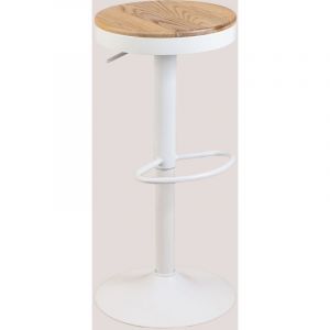 Sklum tabouret haut réglable en acier et bois d'orme bardder blanc acier - bois d'orme