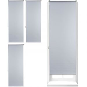 Relaxdays Store Enrouleur, lot de 4, Thermique, Chaînette latérale, Fixation sans perçage, 60 x 160, largeur tissu 56 cm, blanc