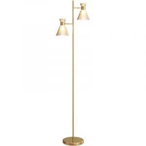 Homcom Lampadaire sur pied salon - double tête réglable - abat-jour en verre floral - métal - 42 x 25 x 165 cm - doré