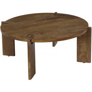 Table basse ronde en bois de manguier massif noyer 80 cm - Reva