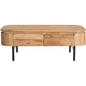 Miliboo Table basse avec rangements en bois massif et métal noir 4 tiroirs L115 cm NAPOLI - L115xP60xH40