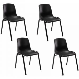 CLP Lot de 4 chaises empilables Nowra avec assise en plastique et piètement en métal noir mat noir