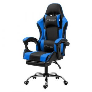 ML-Design Chaise de Gaming/Massage, Noir-Bleu, Cuir PU, Ergonomique/Pivotant/Réglable