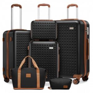 Kono Set de 6 Valises Rigide ABS Valise de Voyage (31/55/67/76cm)+Pliable Sac de Voyage pour Sport avec Trousse de Maquillage, Noir