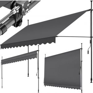 TecTake Store à pince sans perçage avec manivelle, réglable en hauteur - 350 x 180 cm, noir/gris