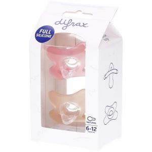 Difrax Sucettes Silicone 6-12M Natural Fit &ndash; Lot de 2 T&eacute;tines Durables &ndash; Framboise-Caramel