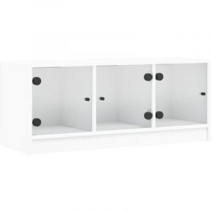 VidaXL Meuble TV avec portes en verre blanc 102x37x42 cm - Blanc