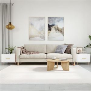 VidaXL Tables Basses 2 pcs, Tables d'Appoint avec Tiroir, Bouts de Canapé avec Pieds, Meubles de Rangement Salle de Séjour, Moderne, Blanc Bois d'Ingénierie
