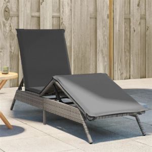 VidaXL Chaise longue avec coussin gris résine tressée