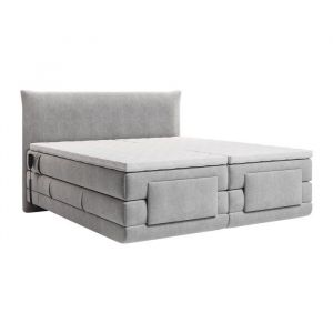 Ensemble complet boxspring t&ecirc;te de lit + sommiers relaxation &eacute;lectrique + matelas + surmatelas - 2 x 80 x 200 cm - Tissu - Gris clair - ZANORO de
