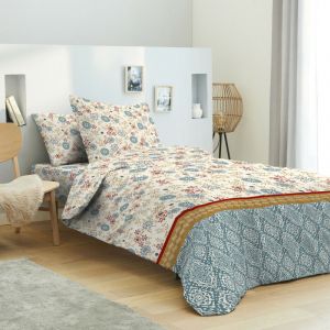 Univers décor Pack complet housse de couette réversible pour lit 90 x 190 cm Nature bleu