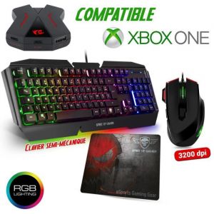 Spirit of Gamer Pack Clavier semi m&eacute;canique Pro-K5, souris RGB et tapis PRO pour console XBOX ONE - Convertisseur inclus