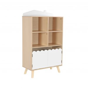 Bibliothèque enfant blanche 2 portes et 4 étagères