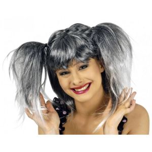 Ruedelafete Perruque Zora couettes, Noir/Blanc