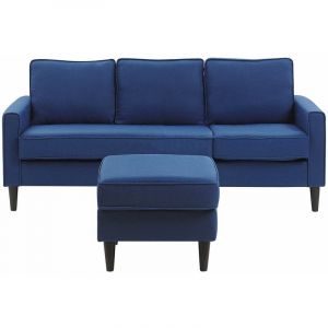 Beliani Canapé avec pouf en tissu bleu foncé AVESTA