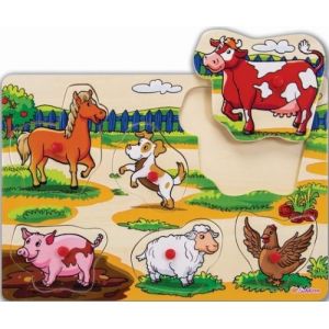 Image de Eichhorn Puzzle En Bois A Encastrer Animaux De La Ferme Public 6 Pieces - Puzzle Bouton