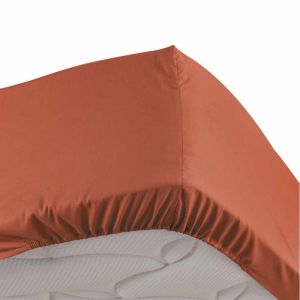 Drap housse 2 personnes bonnet 30 cm 140 x 190 cm percale uni 78 fils percaline Terracotta