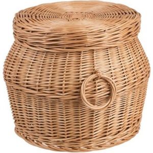 Pouf de Rangement Coffre de Rangement, Panier rond avec couvercle en osier buff.