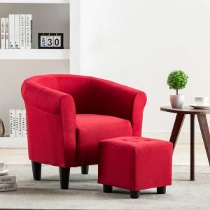 Image de VidaXL Fauteuil et tabouret Rouge bordeaux Tissu
