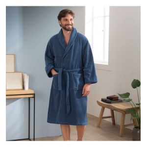 Blanc Cerise Peignoir col châle en coton BIO S Bleu indigo