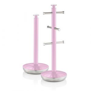Swan Retro Set Porte-Papier de Cuisine + Porte-Tasses pour 6 Tasses, Acier, SWKA1054PN,, Rose