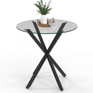 Image de Idmarket Table à manger ronde alix 4 personnes pied araignée noir et plateau verre 80 cm