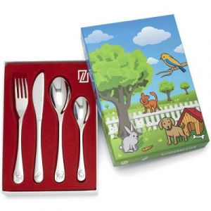 Zilverstad Coffret couverts en acier Animaux personnalisable (4 pièces)