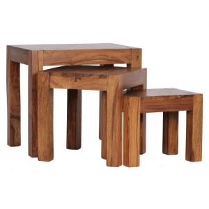 Ensemble de 3 tables gigognes en bois de sheesham - haut de gamme - certifié FSC