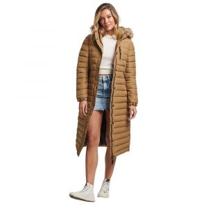 Superdry Doudoune longue et légère à capuche avec fausse fourrure femme