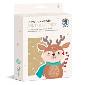 Ursus 2487 00 00F Winter Friends, 24 sachets en Papier Kraft, Autocollants & Pinces &agrave; Linge en Bois Inclus, kit DIY pour confectionner Un Calendrier de l'Avent, Paper, Multicolor