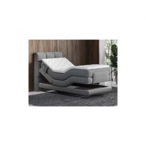 Ensemble complet boxspring tête de lit capitonnée + sommiers relaxation électrique + matelas + surmatelas - 100 x 200 cm - Tissu - Gris clair - LODI de PALACIO