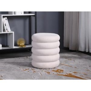 Image de Pouf en velours c&ocirc;tel&eacute; cr&egrave;me ECAMBI