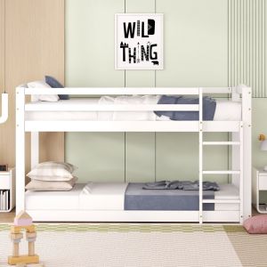 Lits superposés enfant en bois massif de pin avec échelle et garde-corps - Certifié EN747 - 90x200cm - Blanc