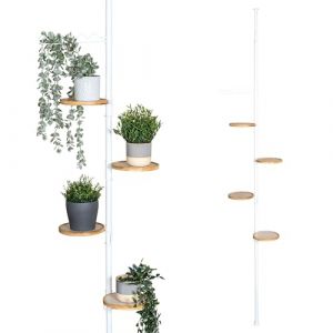 Bremermann &Eacute;tag&egrave;re &agrave; fleurs t&eacute;lescopique avec 4 &eacute;tag&egrave;res en bambou escalier &agrave; fleurs r&eacute;glable en hauteur de 140 &agrave; 290 cm blanc
