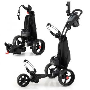Costway Chariot De Golf &Eacute;lectrique Pliable Avec Poign&eacute;e Ajustable, 9 Vitesses, Porte-Boisson, Porte-Score, Sac Isotherme & Port Usb