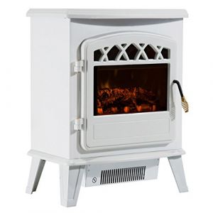 Homcom Cheminée électrique radiateur imitation flamme avec luminosité et réglable 900 W / 1800 W porte métal verre trempé