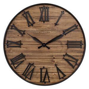 Nextime Grande Horloge Murale - 50cm - Silencieuse - Bois Foncé - Métal Noir - "Manchester"