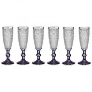 Verre &agrave; champagne avec motif et pied teint&eacute;, 185 ml, lot de 6