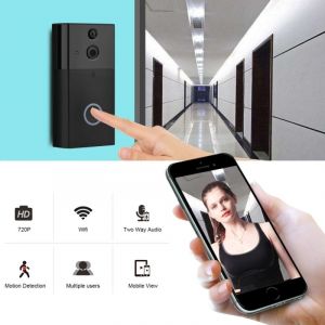 Image de Interphone vidéo Caméra de sécurité HD 720P de sonnette WiFi intelligente, carte de support TF & application de détection de vision nocturne & infrarouge pour IOS & Android avec Di