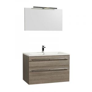 Le Quai Des Affaires Meuble sous vasque 90cm + vasque + miroir et éclairage MAIA / C ne clair grisé/