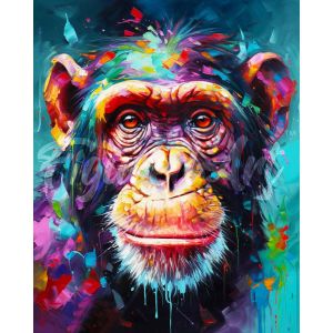 Broderie diamant : Chimpanzé Coloré Abstrait - toile tendue sur chassis