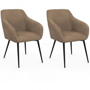 Idmarket Lot de 2 chaises de salle à manger, fauteuils de table jany en velours cotelé taupe