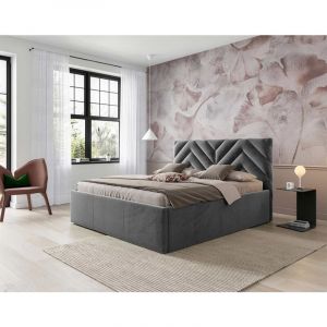 Image de Santiago - lit coffre - 140x200 - sommier inclus - en velours - gris