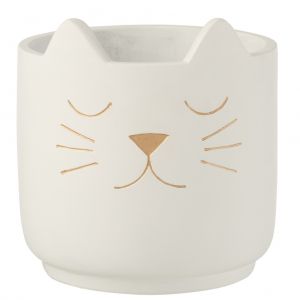 Jolipa Cache pot de fleurs chat blanc H17cm