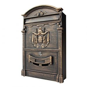 Melko - Boîte aux lettres Retro Vintage Gold avec patine de la boîte aux lettres murale au format A4, avec plaque signalétique et serrure de sécurité